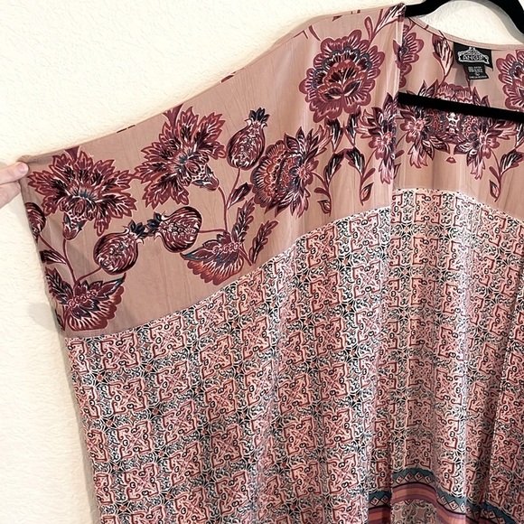 Angie Women Kimono Cardigan Large Pink Longline Floral Coastal Grandma Bohemian - Picture 6 of 13